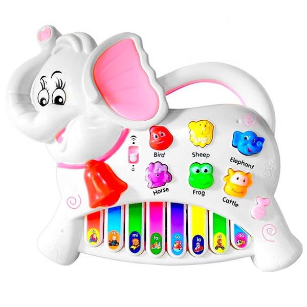 Imagem de Brinquedo Pianinho Musical Infantil Som de Bichos Elefante Branco