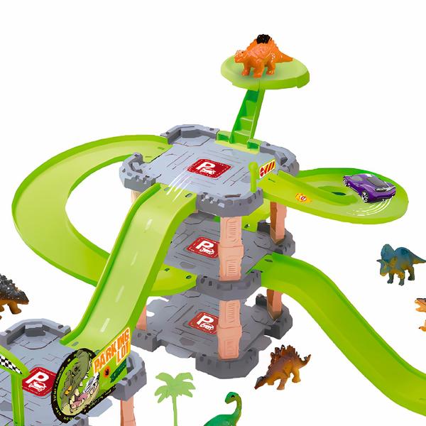 Imagem de Brinquedo Pista Dino Com Garagem 6 Carrinhos E Dinossauros Dm Toys