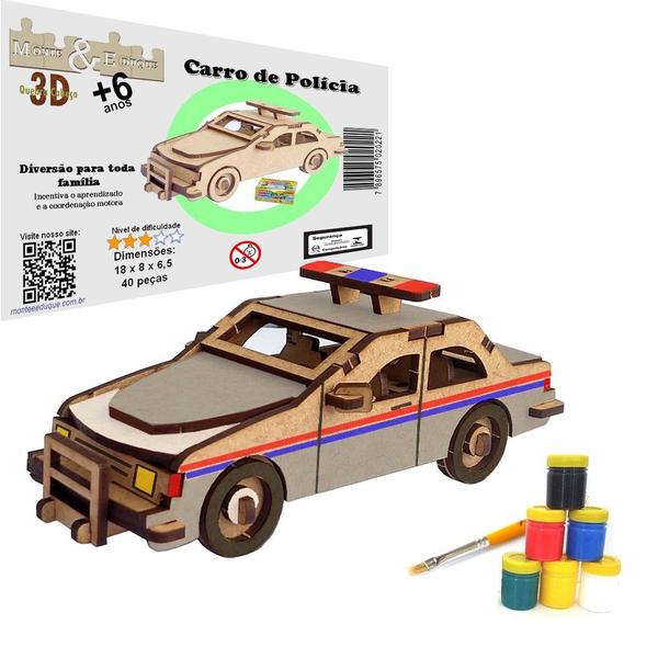 Imagem de Brinquedo Quebra Cabeça 3D Carro de Policia Mdf Colorir