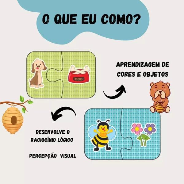 Imagem de Brinquedo Quebra Cabeça Madeira Infantil BE A BÁ Bebê Educativo Figuras 28 peças O Que Eu Como