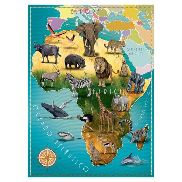 Imagem de Brinquedo Quebra-Cabeça Puzzle África e seus Animais 100 peças Grow - 04241