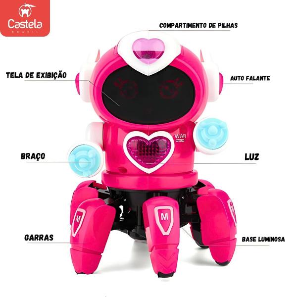 Imagem de Brinquedo Robô Aranha Dançarina Rosa Infantil Com Luz e Som - Castela