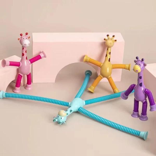 Imagem de Brinquedo Sensorial de Girafa para Crianças - Ventosa Telescópica, Squeeze e Pop