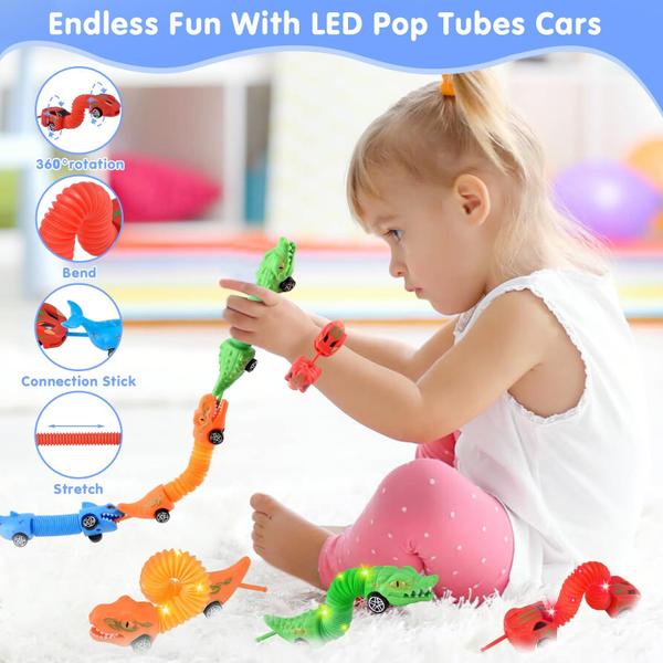 Imagem de Brinquedo sensorial KELENO Pop Tubes Dinosaur Car com LED para crianças de 2 a 7 anos