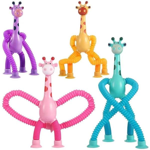 Imagem de Brinquedo Sensorial Montessori - Girafa Telescópica com Ventosas e Tubos Pop