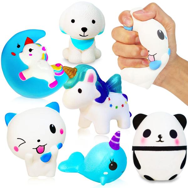 Imagem de Brinquedo Squishies ZYZYZY, pacote com 6 unicórnios, cavalo, panda, gato, tubarão e cachorro