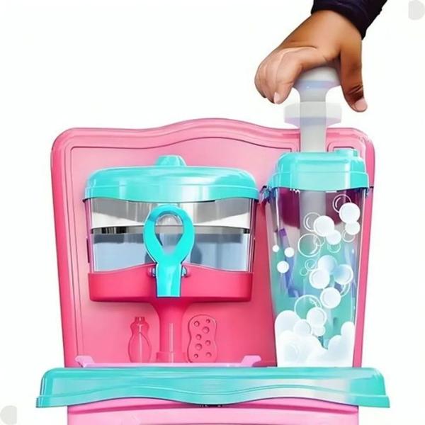 Imagem de Brinquedo Super Lava Louça Infantil Acqua Bubble Pia Rosa com Acessorios Cardoso Toys