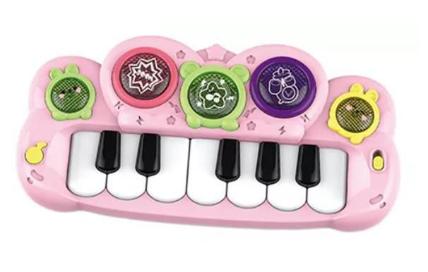 Imagem de Brinquedo Teclado Infantil  12 Teclas Interativa Com Som e Luz  Rosa