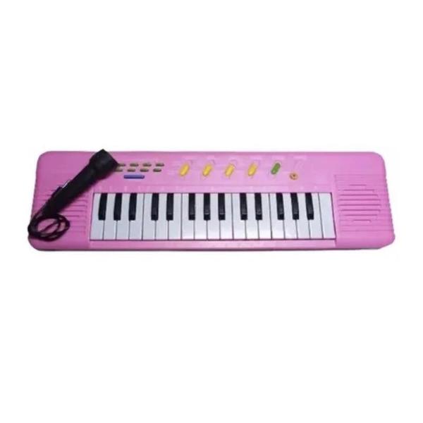 Imagem de Brinquedo Teclado Rosa Infantil karaokê Piano Musical Microfone Rosa