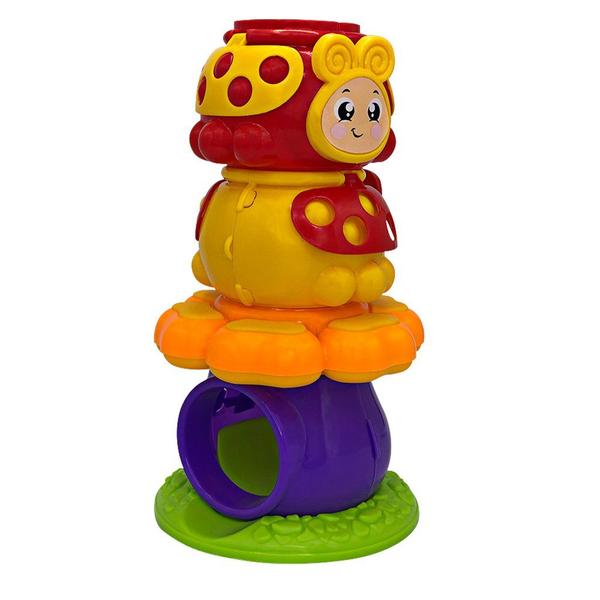 Imagem de Brinquedo Torre Colorida Joaninha c/ Bolinha Chocalho Infantil p/ Bebês Crianças Meninas e Meninos