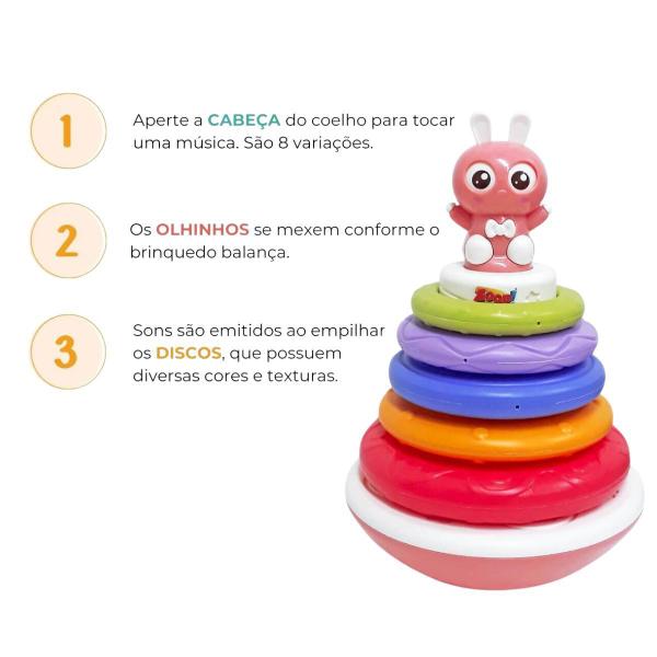 Imagem de Brinquedo Torre Empilha Discos Coelhinho Rosa com Som