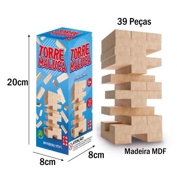 Imagem de Brinquedo Torre Maluca Jogo De Mesa Caiu Perdeu Madeira Mdf