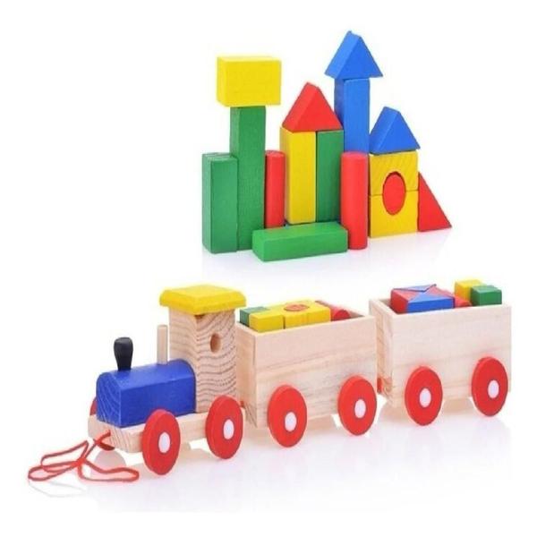 Imagem de Brinquedo Trem Geométrico Com Blocos De Montar