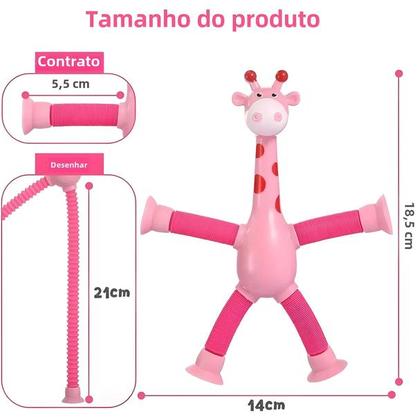 Imagem de Brinquedo Ventosa Telescópica Girafa com 12 Pop Tubes - Brinquedos Sensoriais para Crianças