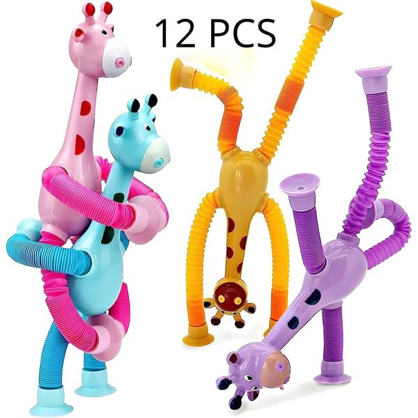 Imagem de Brinquedo Ventosa Telescópica Girafa com 12 Pop Tubes - Brinquedos Sensoriais para Crianças