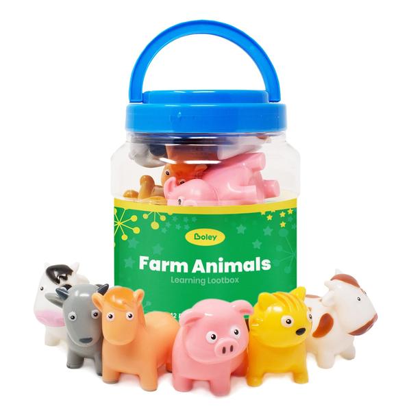 Imagem de Brinquedos de banho Boley Farm Animals Bucket com 12 brinquedos para crianças a partir de 2 anos