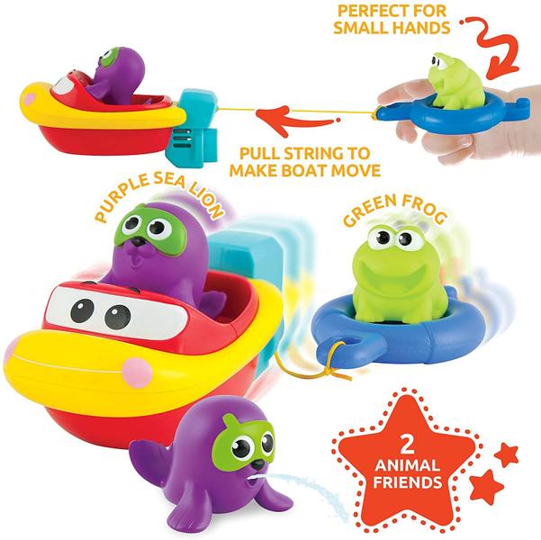 Imagem de Brinquedos de Banho KiddoLab para Crianças 1-3 - Pull and Go Toy Boat para Acessórios Flutuantes de Playtime piscina - Brinquedos de Banheira para Bebês e Crianças de 1,2,3 anos de idade.