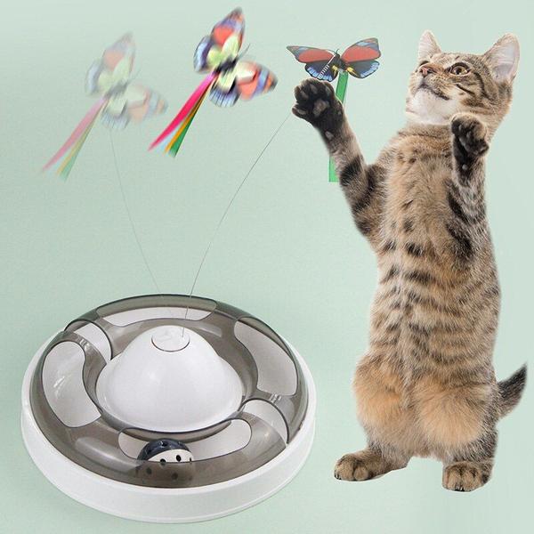 Imagem de Brinquedos de gato interativos para gatos internos brinquedo de borboleta rotativo com rolos bola de brinquedo gatinho automático Brinquedos de Gato