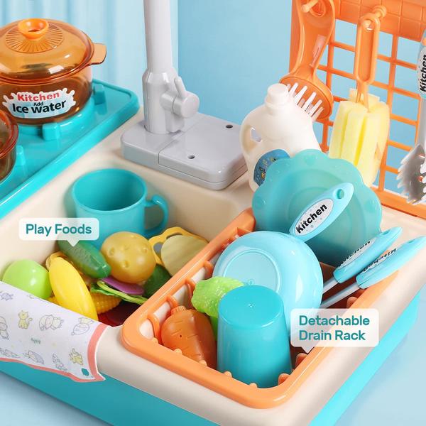 Imagem de Brinquedos de pia de cozinha Play CUTE STONE com torneira, fogão e utensílios de cozinha