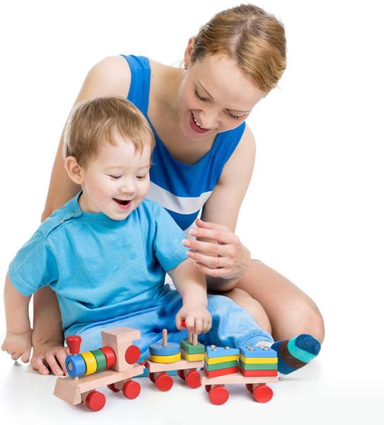 Imagem de BRINQUEDOS DIVERTIDOS 15,5 Polegadas Brinquedos infantis de trem de madeira, classificador de forma e empilhamento de brinquedos de madeira, brinquedos de quebra-cabeça para meninas de 12 3 anos, brinquedos educacionais pré-escolares