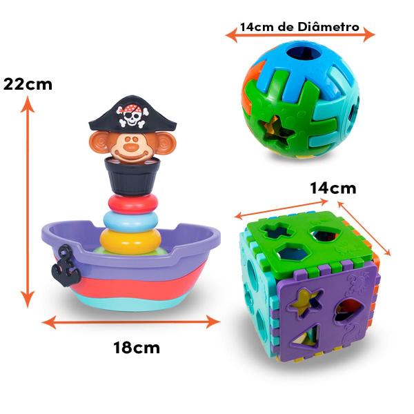 Imagem de Brinquedos Educativos 1 ano Bebê Menino e Menina - Baby Pirata + Cubo + Bola