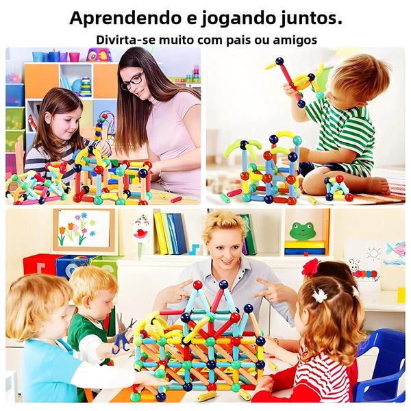 Imagem de Brinquedos Educativos Montessori: Conjunto de Construção Magnética com Bolas e Hastes