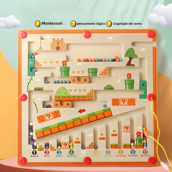Brinquedos Educativos Montessori Magnéticos de Madeira Colorida para Crianças Imagem de Brinquedos Educativos Montessori Magnéticos de Madeira Colorida para Crianças