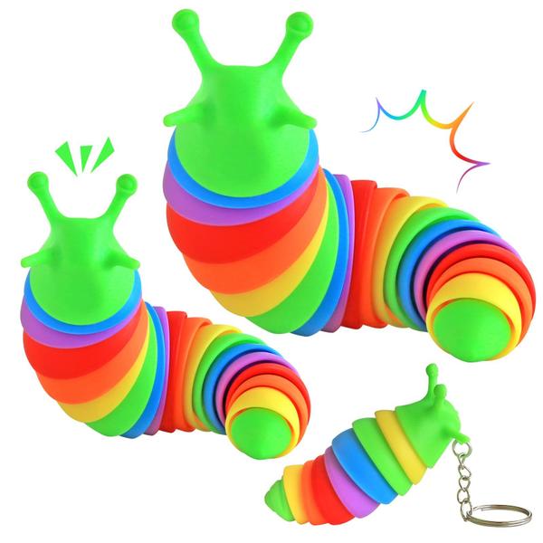 Brinquedos Fidget Slug ANLIOTO Rainbow Slug, 3 tamanhos, pacote com 3 Imagem de Brinquedos Fidget Slug ANLIOTO Rainbow Slug, 3 tamanhos, pacote com 3