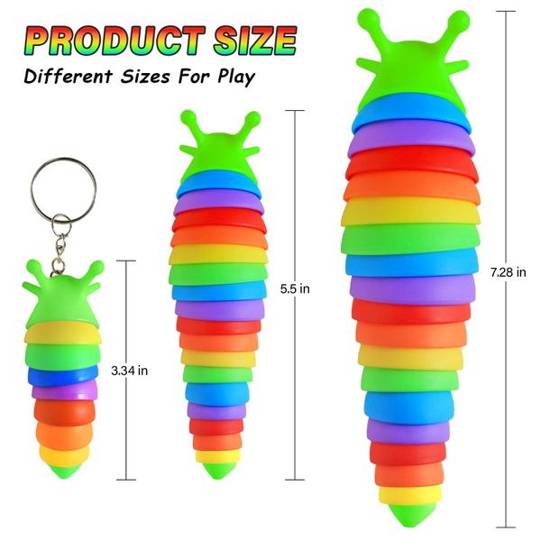 Brinquedos Fidget Slug ANLIOTO Rainbow Slug, 3 tamanhos, pacote com 3 Imagem de Brinquedos Fidget Slug ANLIOTO Rainbow Slug, 3 tamanhos, pacote com 3