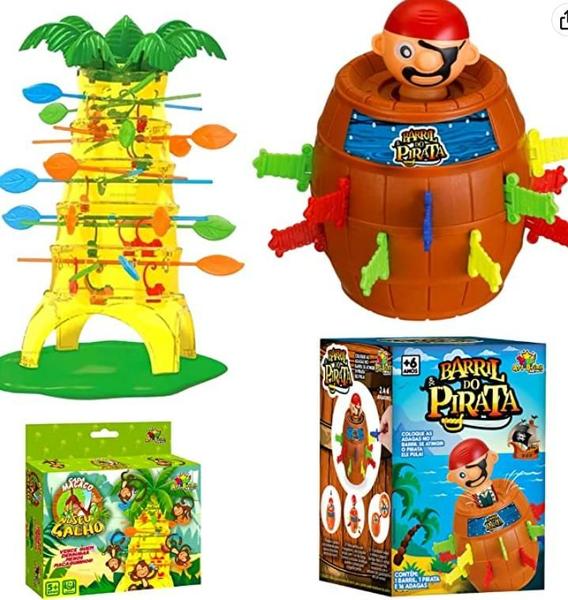 Imagem de Brinquedos Infantil 2 Jogos Barril do Pirata + Macaquinho no galho