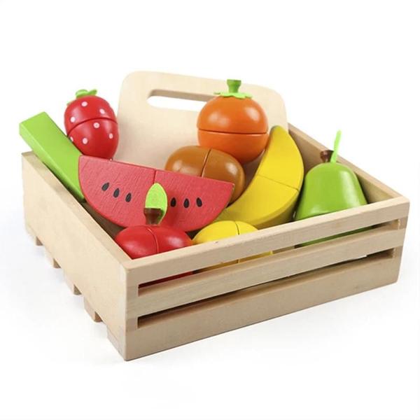 Imagem de Brinquedos Montessori de Cozinha de Madeira - Simulação de Corte de Frutas e Legumes