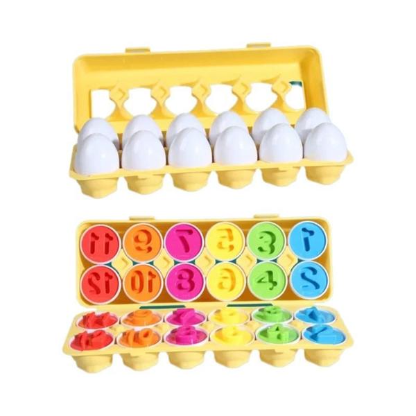 Imagem de Brinquedos Montessori Sensoriais para Bebês - 12 Ovos para Combinar Cores e Formas (Páscoa)