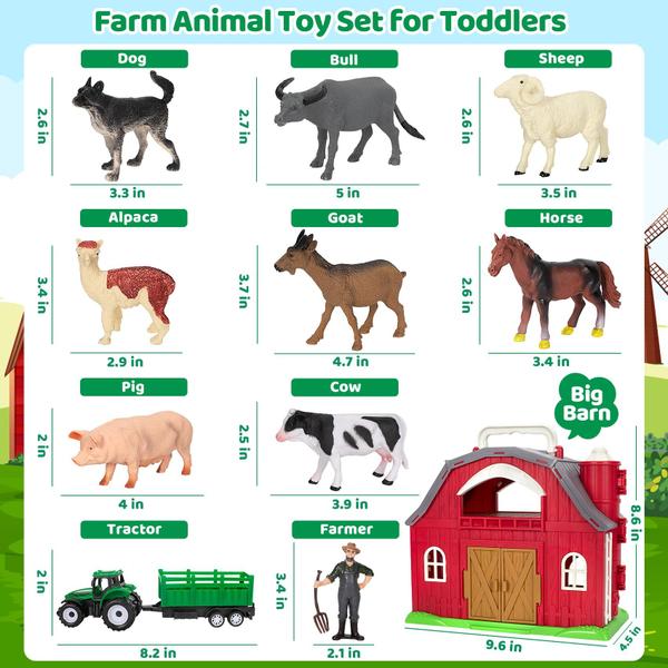 Imagem de Brinquedos para animais de fazenda Ellinjan Big Red Barn com bonecos e trator