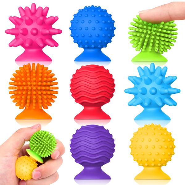 Imagem de Brinquedos sensoriais Fidget para crianças e adultos: brinquedos texturizados com ventosa para crianças com autismo - Brinquedos sensoriais macios para banho em sala de aula - pacote com 8 suprimentos Calm Down Corner para meninos e adolescentes - Atividades de viagem para crianças