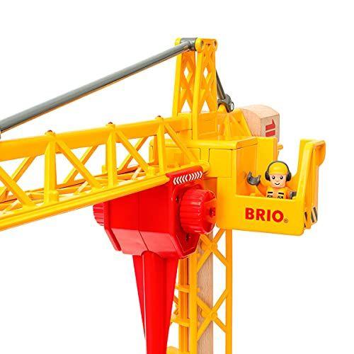 Imagem de Brio 33835 Guindaste de Construção com Luzes  Conjunto de trem de brinquedo de madeira para crianças de 3 anos e acima, amarelo