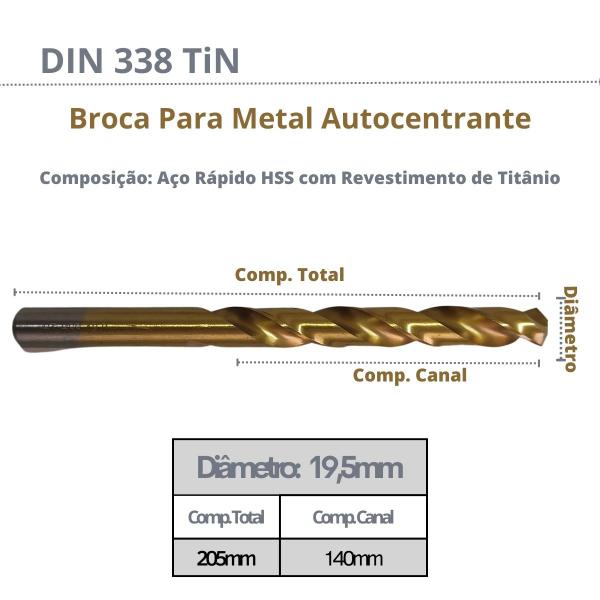 Imagem de Broca Aço Rápido 19,5mm Titânio Autocentrante HSS Metal Aço