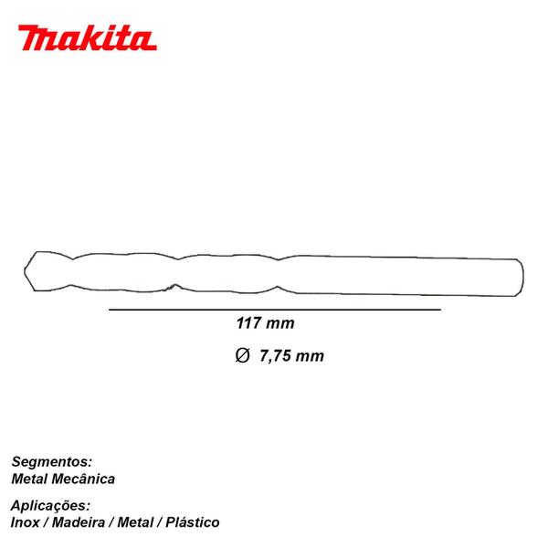 Imagem de Broca Aço Rapido 7.75mm Cp117mm D-06482 F.l - Makita