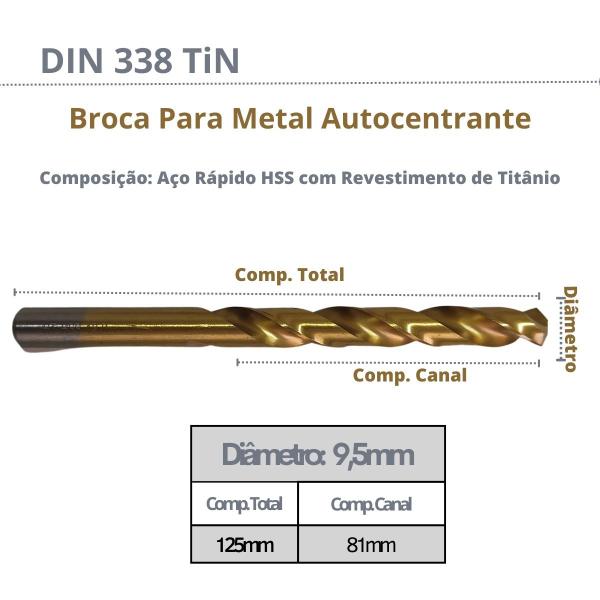 Imagem de Broca Aço Rápido 9,5mm Titânio Autocentrante HSS Metal Aço