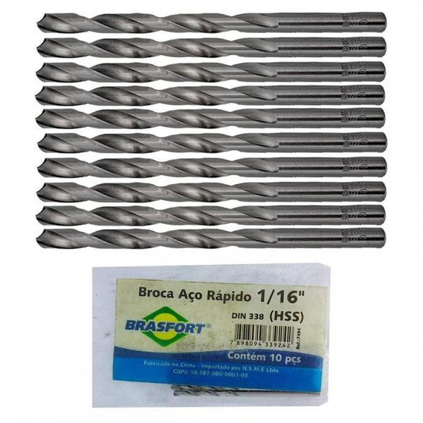 Imagem de Broca Aco Rapido Brasfort   1/16'' - 7494 ./ Kit Com 10 Peças