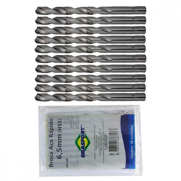 Imagem de Broca Aco Rapido Brasfort 6,5Mm - 7480 . / Kit C/ 10 Peças