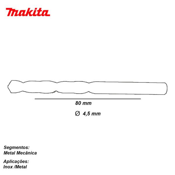 Imagem de Broca Aço Rapido D4.50mm C80mm  D-16689 - Makita