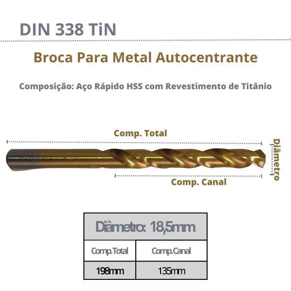 Imagem de Broca Aço Rápido HSS Milímetro Autocentrante DIN 338 Titânio Medida:18,50mm