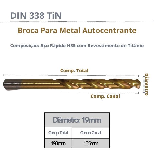 Imagem de Broca Aço Rápido HSS Milímetro Autocentrante DIN 338 Titânio Medida:19,00mm