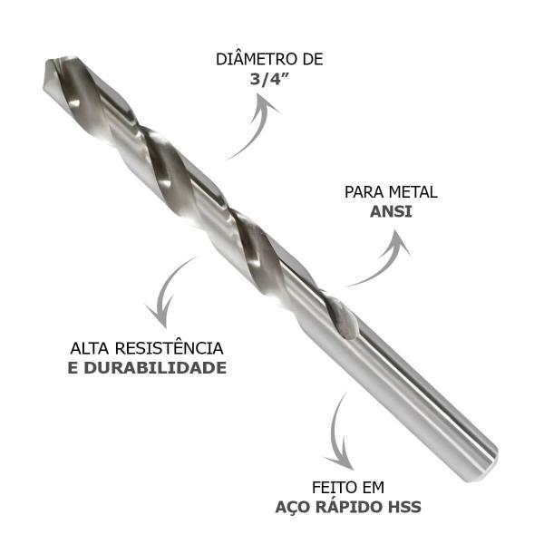 Imagem de Broca Aço Rápido Para Metal 3/4'' x 205mm HT Ferramentas