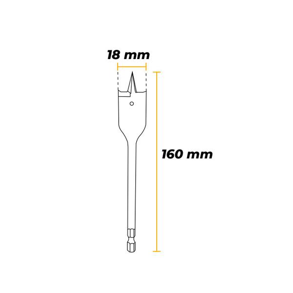 Imagem de Broca Chata de 18 Mm Em Aço Resistente Com Haste Sextavada Para Madeira Ctc-01500018 Ctpohr