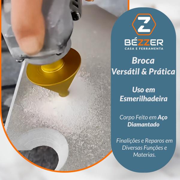 Imagem de Broca Cônica de Chanfro Diamantada 50 MM Esmerilhadeira M14 Porcelanato Mármore Granito