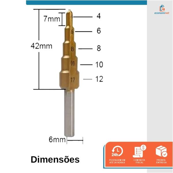 Imagem de Broca Conica Escalonada 4 a 12mm HSS em Aço Rápido