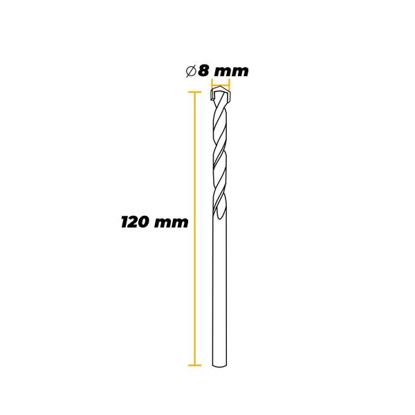 Imagem de Broca de 08 X 120 Mm Golden Line Em Widea Videa Com Haste Cilíndrica Para Concreto Parede 708089 Mtx