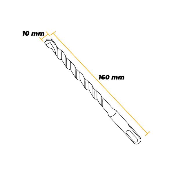 Imagem de Broca de 10 X 160 Mm Em Metal Duro Com Encaixe Em Marteletes Sds Plus Para Concreto E Parede Ctpohr