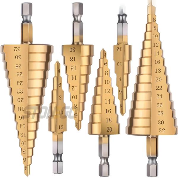 Imagem de Broca De Passo Com Haste Hexagonal De 1/4 ", Revestida De Titânio, 4-12mm, 4-20mm, 4-32mm, Cone Hss,